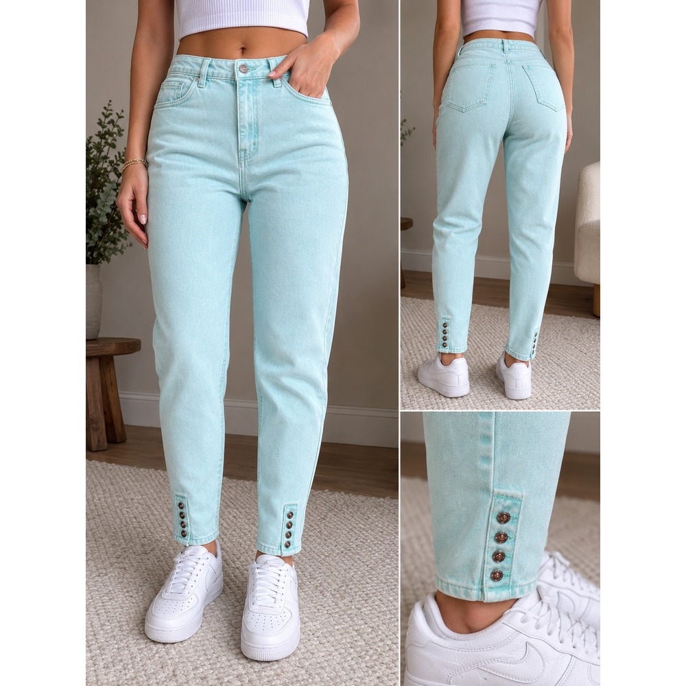 Stefano Vintage 90s High Waisted Mom Jeans Aqua Teal Button Ankle Western 20